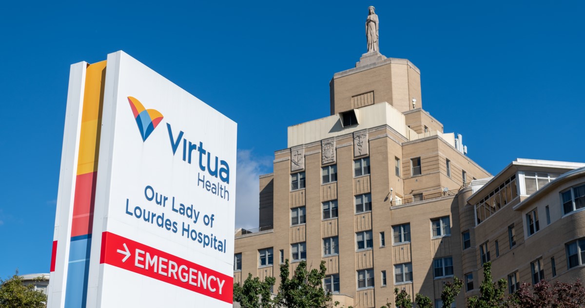 Virtua Health's Our Lady of Lourdes Hospital with sign in front