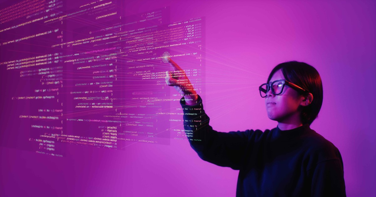 Person with digital screen in front