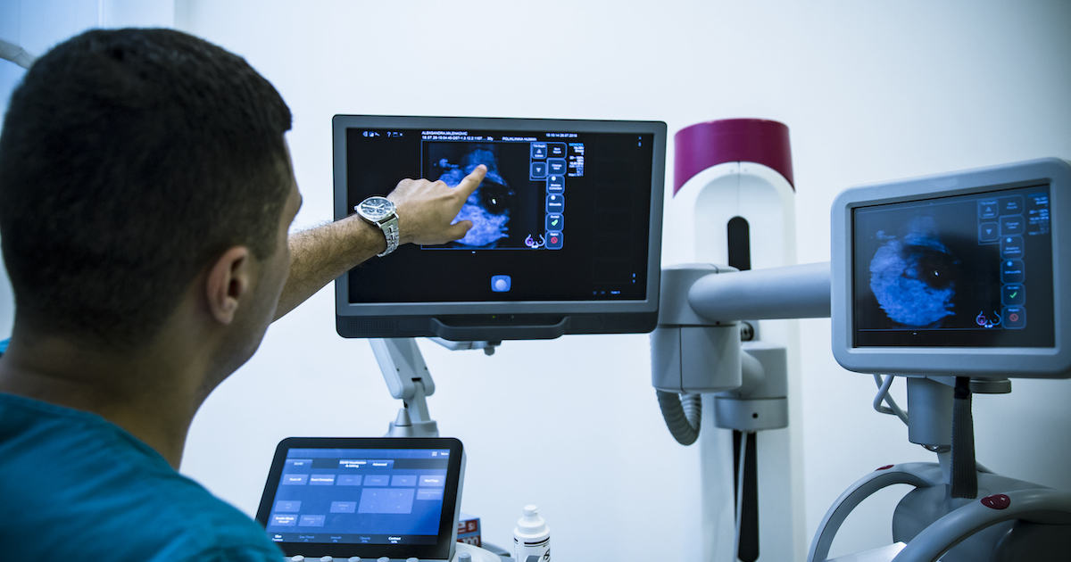 Healthcare worker looking at medical image