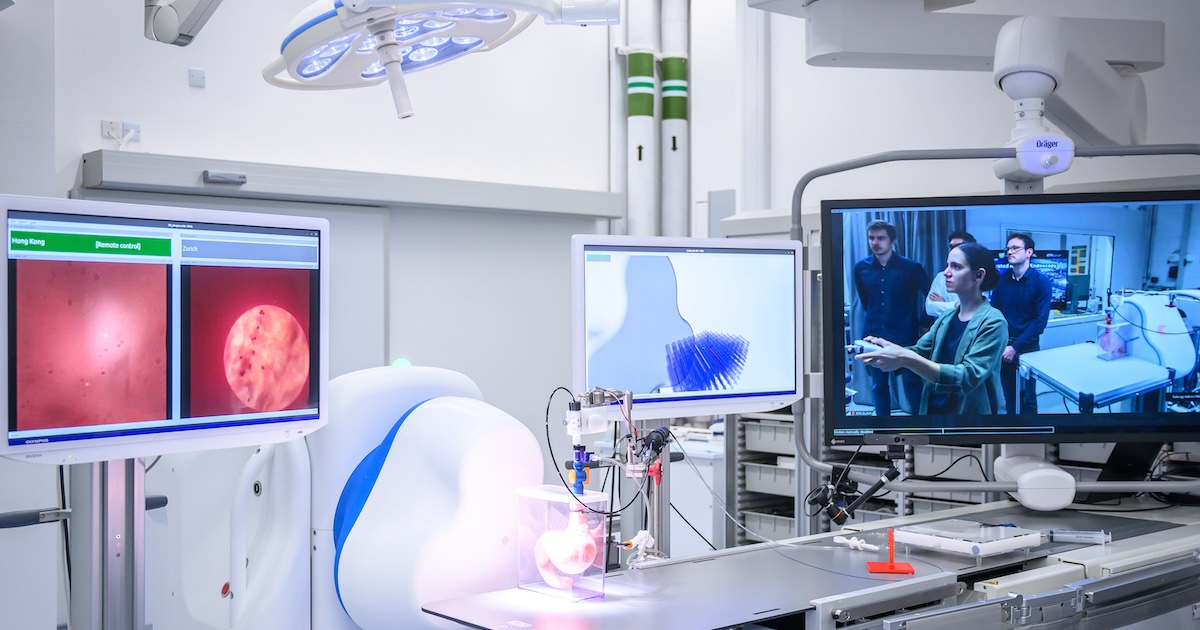 An operator from Switzerland conducts remote telesurgery in Hong Kong
