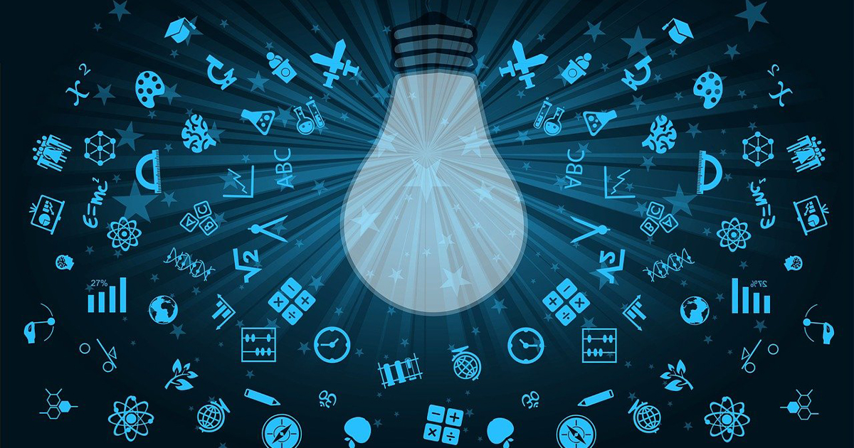 A lightbulb illuminates application icons.