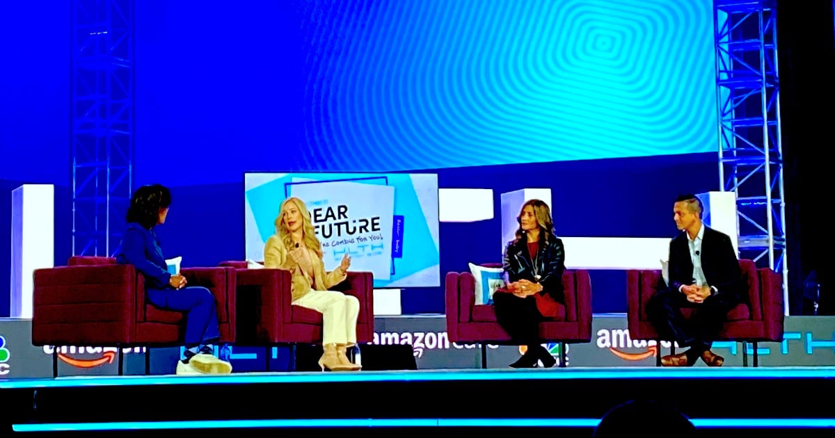 A panel of Amazon health leaders on stage at HLTH in Boston