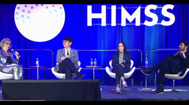 From left, Anne Snowdon of HIMSS, Wonchul Cha of Samsung Medical Center, Mona Baset of Intermountain Health and oncologist researcher Siddhartha Mukherjee.