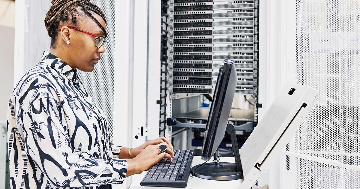 Cybersecurity professional at computer