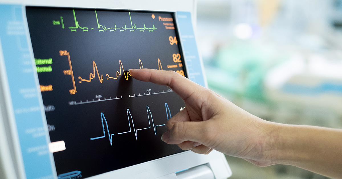 Electrocardiogram analysis represented by a reading on a screen