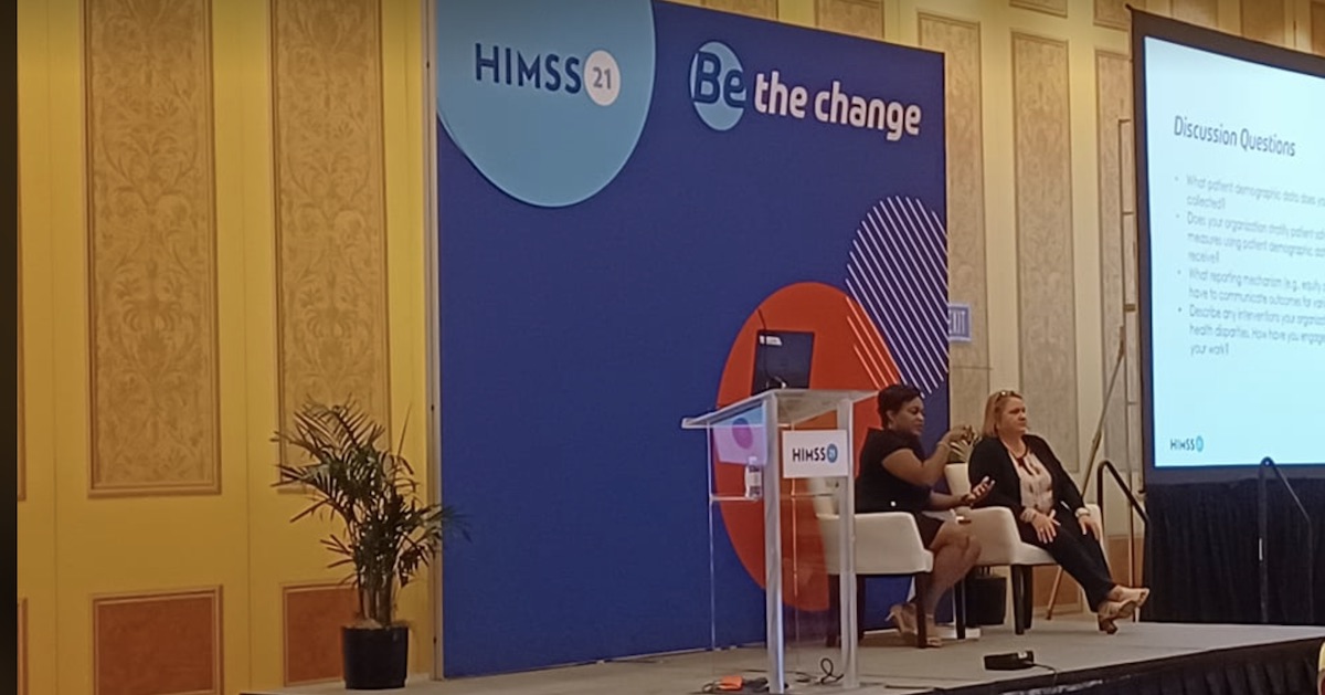 Knitasha Washington, resident and CEO of ATW Health Solutions and Kellie Goodson, director of Vizient talk at HIMSS21