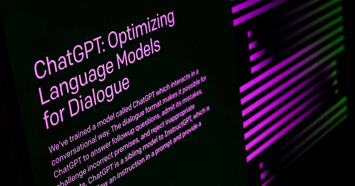A screen explains Chat-GPT is AI designed to optimize dialogue.