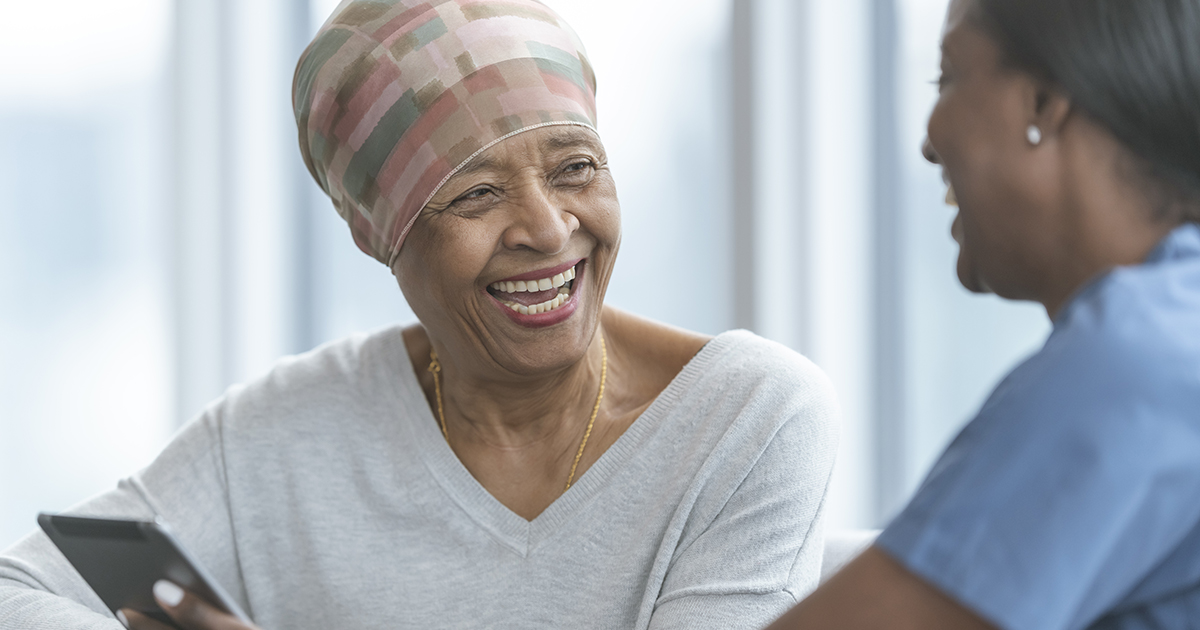 Healthcare worker talking to patients