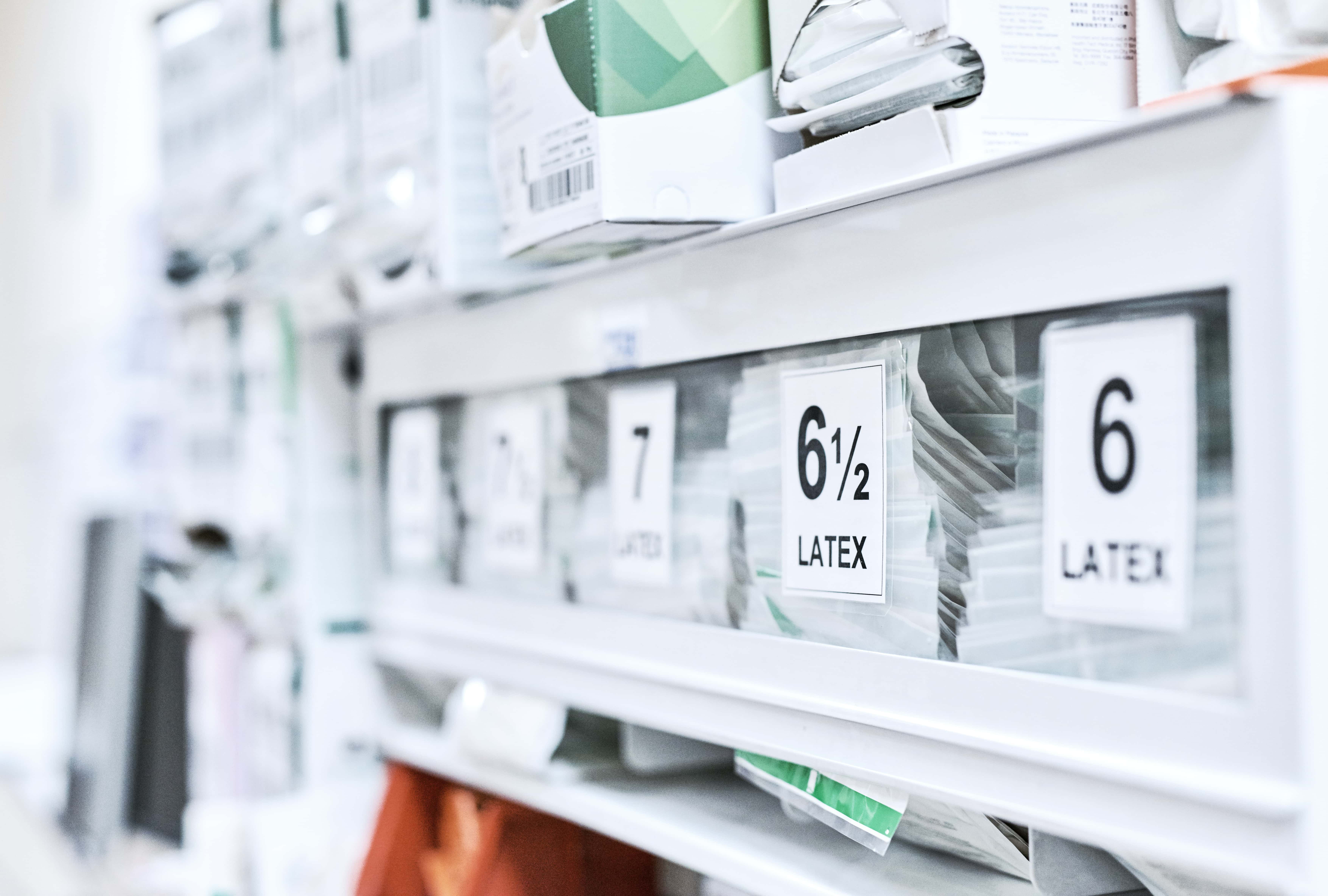 Medical equipment on a shelf.