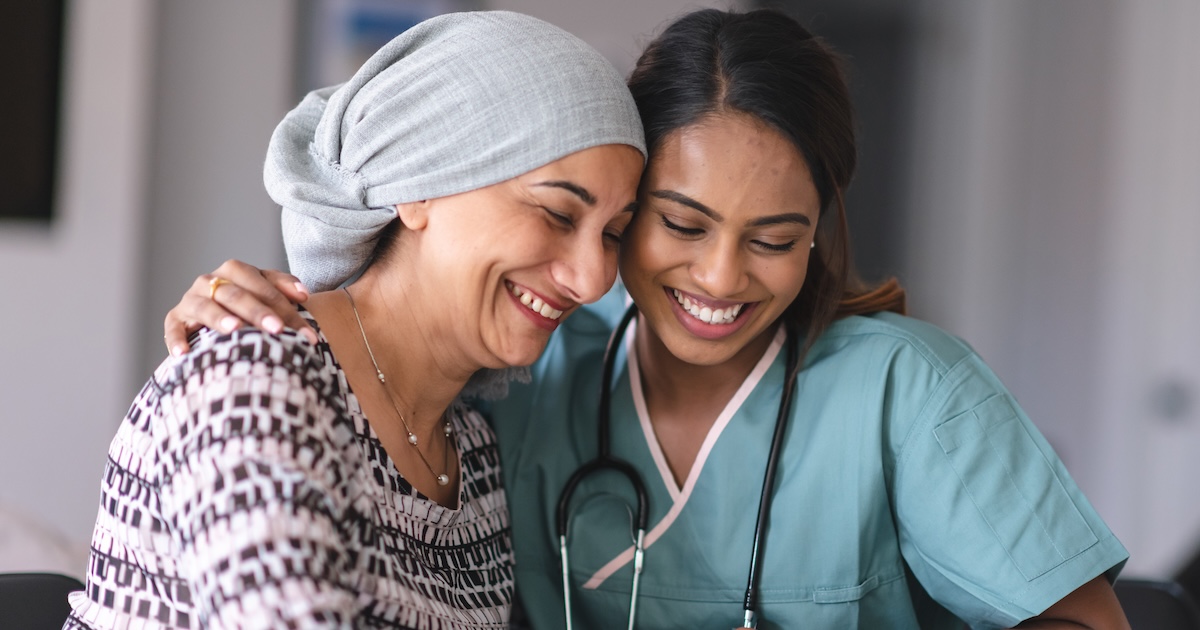 A cancer patient and a nurse