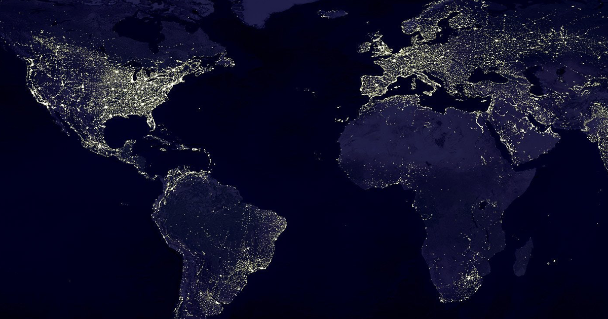 A map of the earth with points indicating habitation