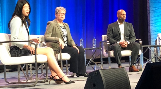 From left, Yenli Wong, associate partner McKinsey & Co., Mary Clancy, chief digital officer at Premier Health, and Albert Marinez, chief analytics officer at Intermountain Healthcare, discuss the digital role in solving workforce challenges.