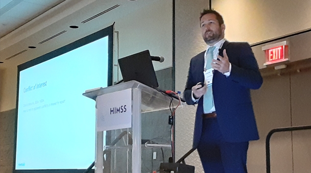 David Klebonis, chief operating officer of Palm Beach Accountable Care Organization, speaks at the HIMSS22 conference in Orlando.