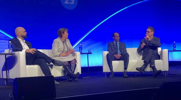 Michael Meucci of Arcadia, Donna Roach of University of Utah Health, Srinivasan Suresh of UPMC Children's Hospital of Pittsburgh and and John Halamka of Mayo Clinic Platform speak at HIMSS23 in Chicago.
