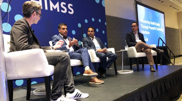 From left: Moderator Rowland Illing of Amazon Web Services, spoke with Dr. Ashish Atreja of UC Davis Health, Ashok Chennuru of Anthem and Dr. Daniel Low of Seattle Children's Hospital and AdaptX at HIMSS22.