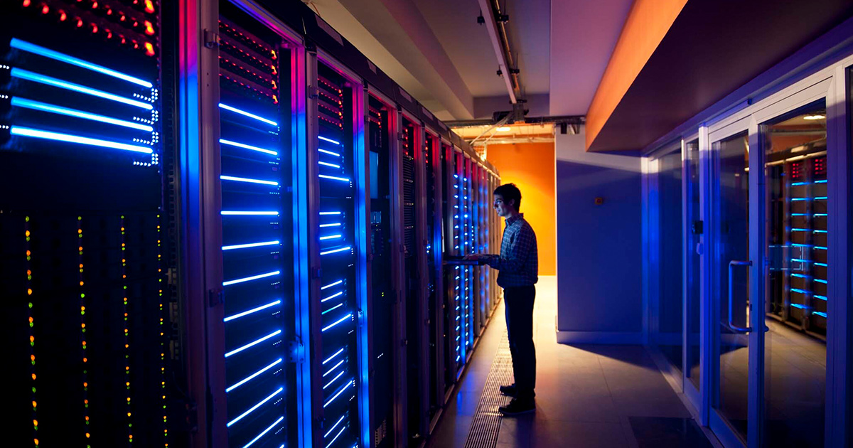 IT engineer working in a server room