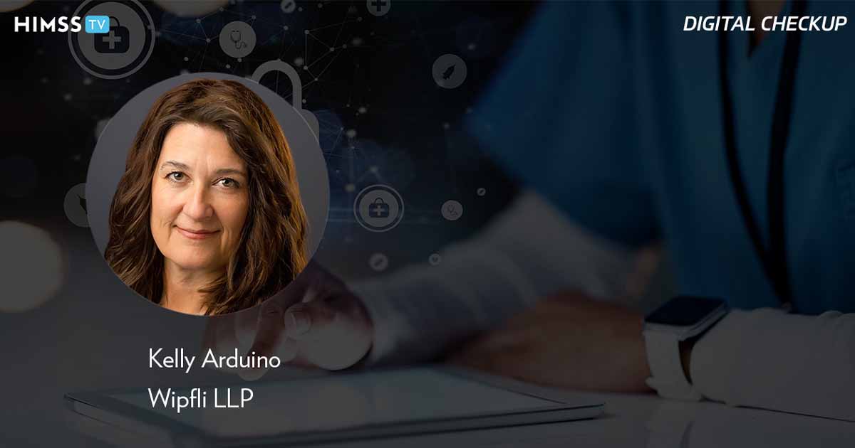 Kelly Arduino at Wipfli_Nurse using tablet with cybersecurity icons Photo by PeopleImages/iStock/Getty Images Plus
