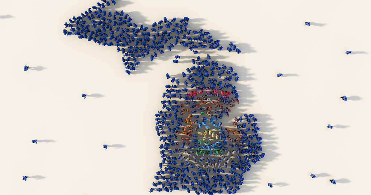 Graphic of Michigan outline filled with people