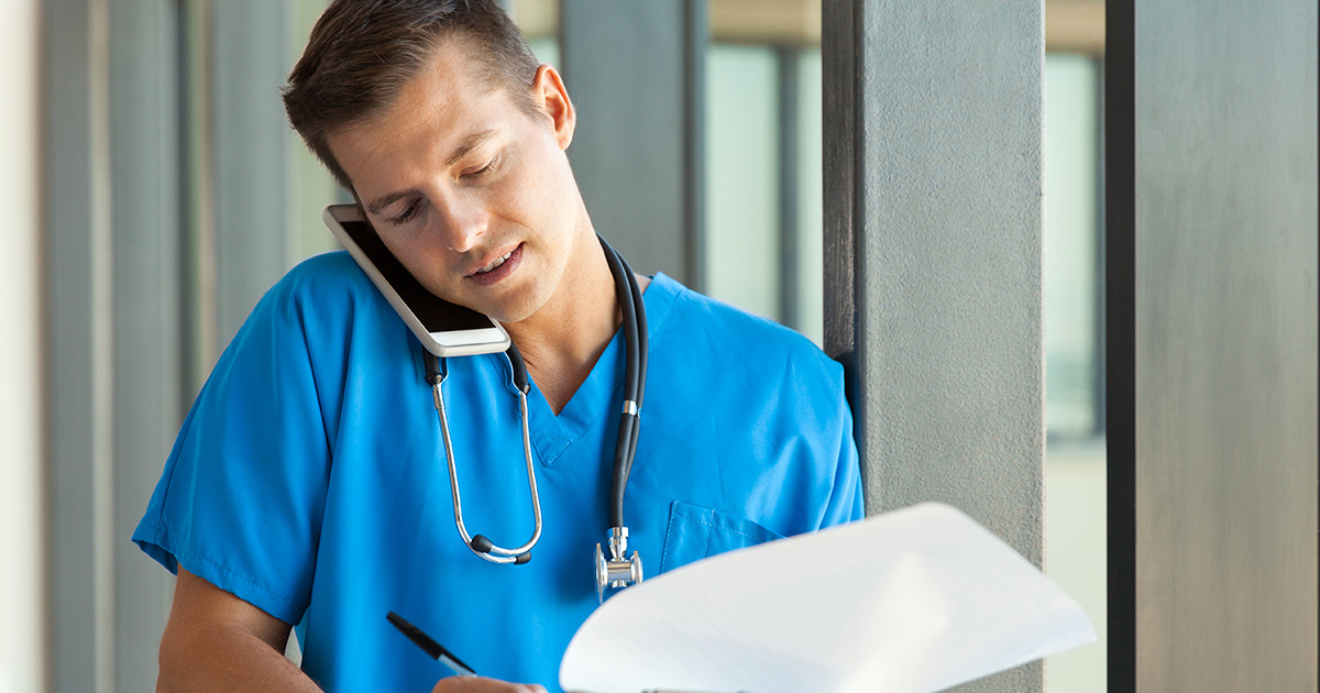 Doctor talking on smartphone