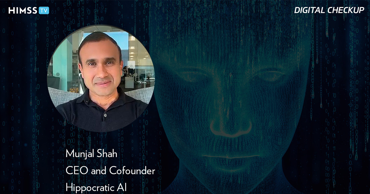 Munjal Shah, Hippocratic AI CEO_Artificial intelligence robot and binary by Yuichiro Chino/Moment/Getty Images