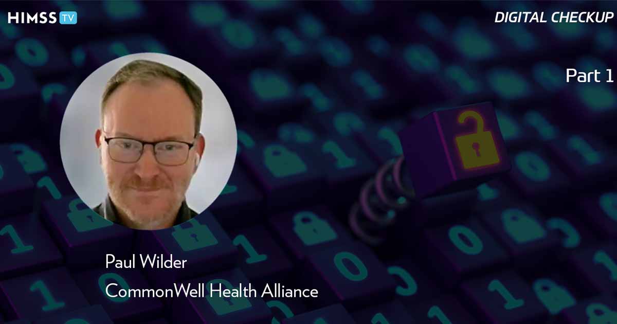 Paul Wilder at CommonWell Health Alliance_Part 1_Digital binary code with springing lock Photo by JuSun/iStock/Getty Images Plus