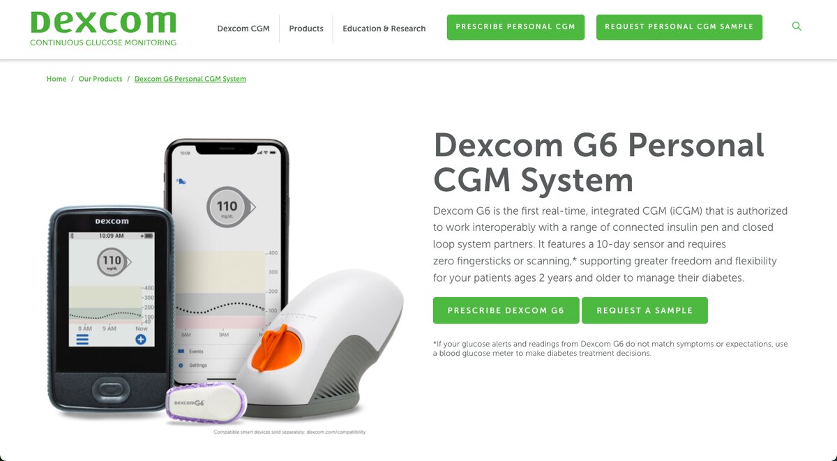 Components of the Dexcom G6 Personal CGM System