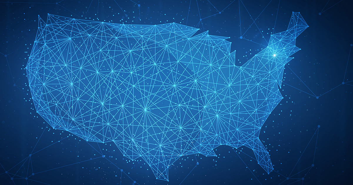 Abstract of lines connected in a mesh over a map of the U.S.