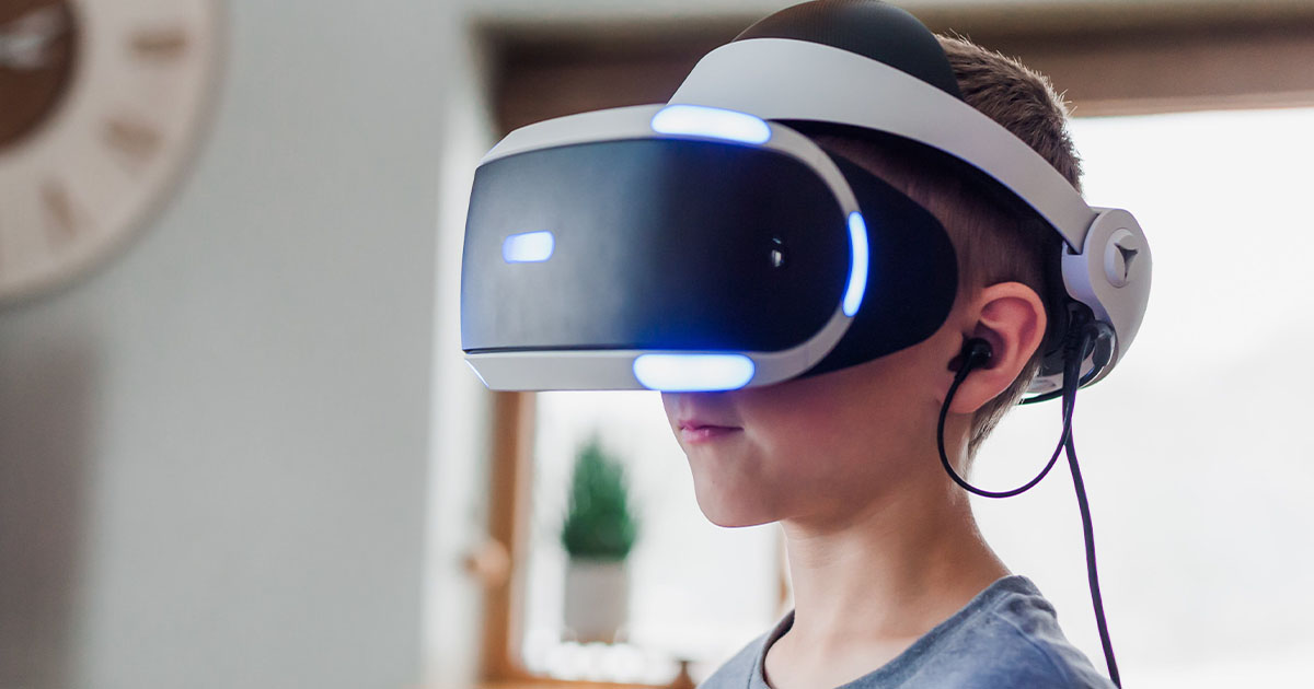 Person wearing VR goggles at doctor's office
