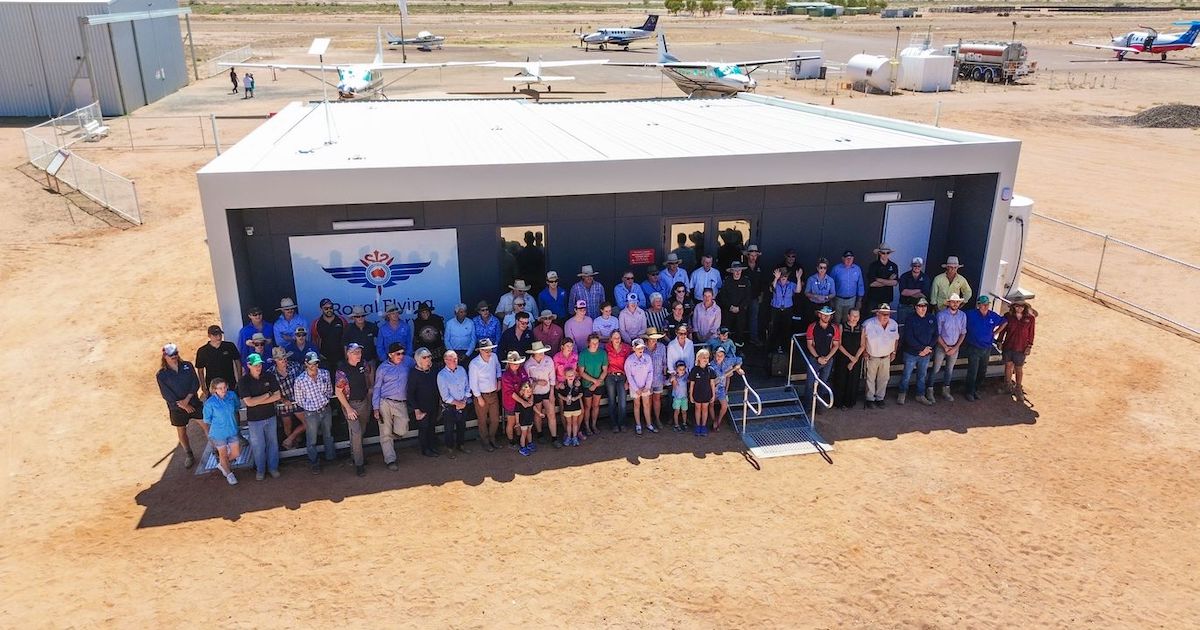 William Creek town community members, RFDS stakeholders, and Health and Aged Care Minister Mark Butler during the opening of the RFDS William Creek Community Health Service