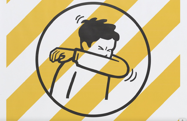 Cough or sneeze into your elbow Covid-19 poster by the NZ government.