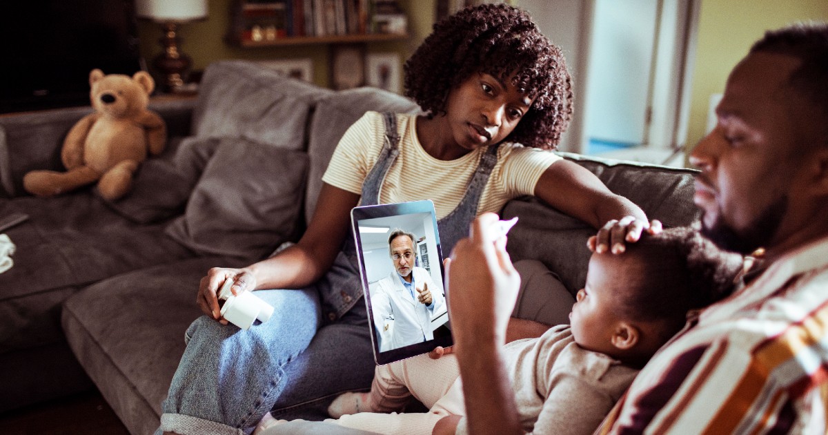 A family using telehealth