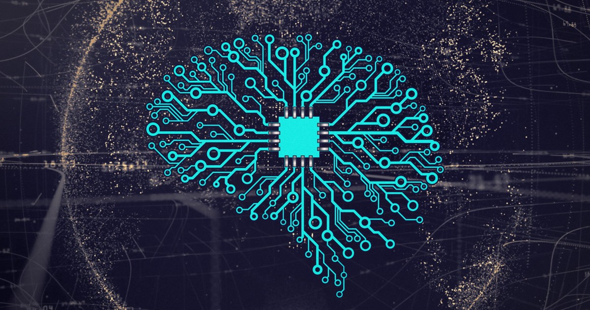 Brain graphic filled in with circuit board abstract