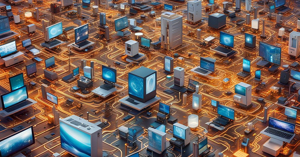 Digitally-created image of a network with various devices