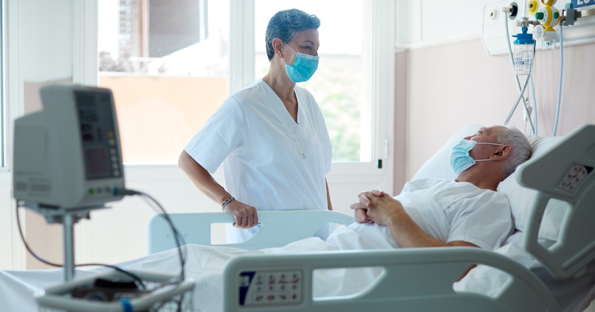 A patient in a hospital bed