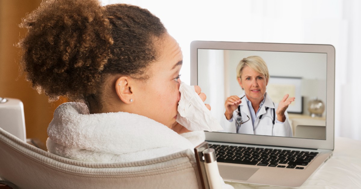 A patient using telehealth