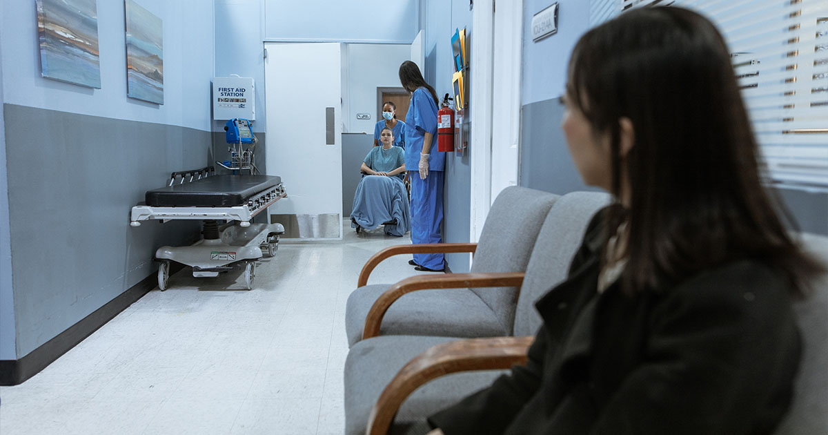 Hospital corridor waiting area
