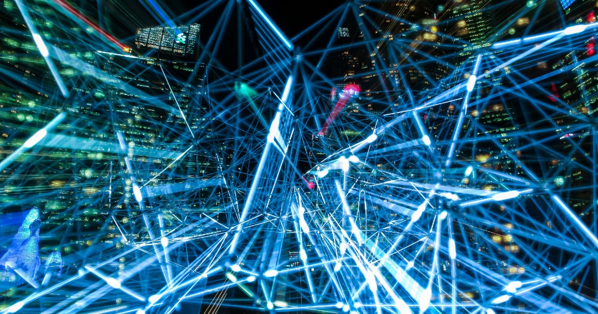 data sharing represented by blue lights