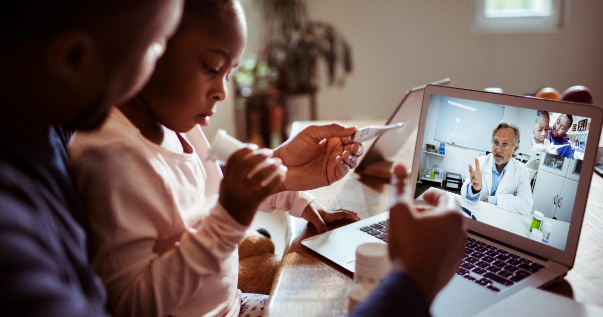 A family using video telehealth