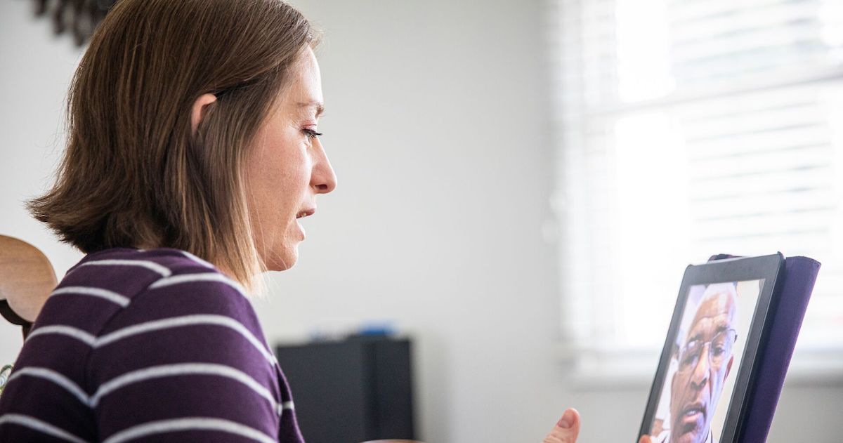 Patient using tablet for telehealth