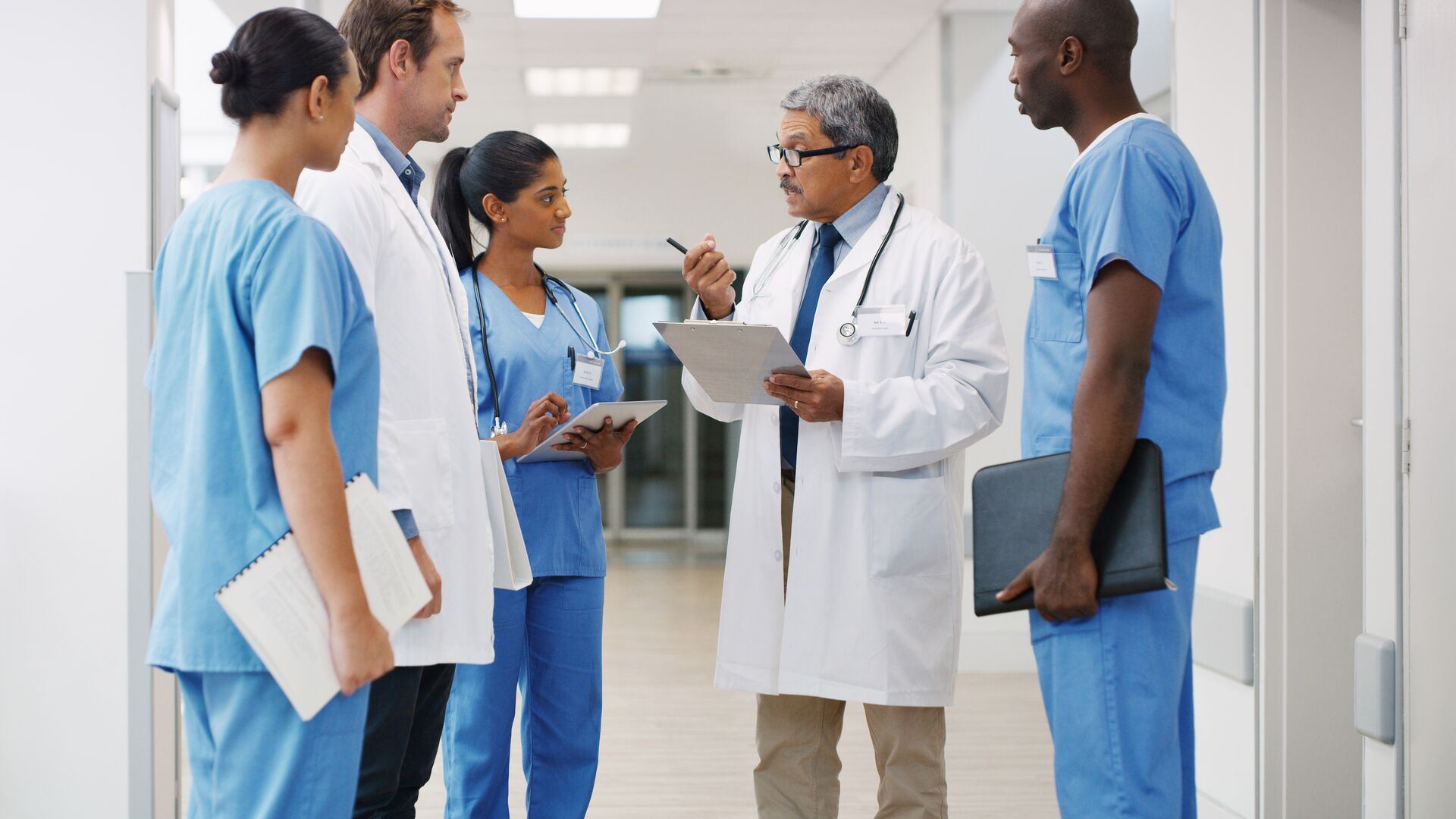 A group of medical professionals involved in a discussion.