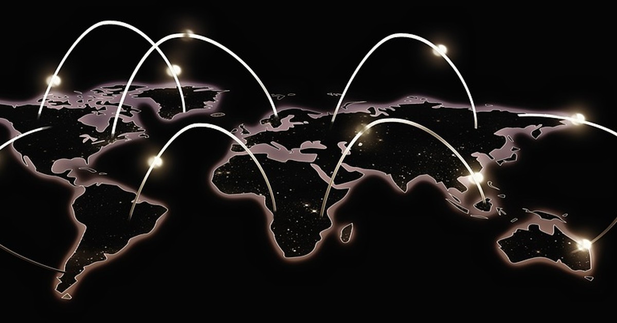 World map with connected points