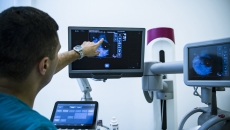 Healthcare worker looking at medical image