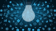 Lots of ideas around AI symbolized by a lightbulb