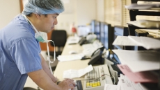 Healthcare worker using computer