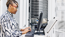 Cybersecurity professional at computer