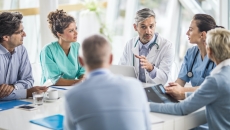 Hospital staff in a business meeting