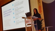 Rose Ghattas, RN, virtual health coordinator for Blessing Health System, speaks at HIMSS21 in Las Vegas on Tuesday.