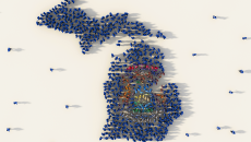 Graphic of Michigan outline filled with people