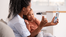 Mother and child in a virtual consultation