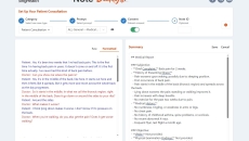 A screenshot of a transcription and medical summary on Note Buddy.